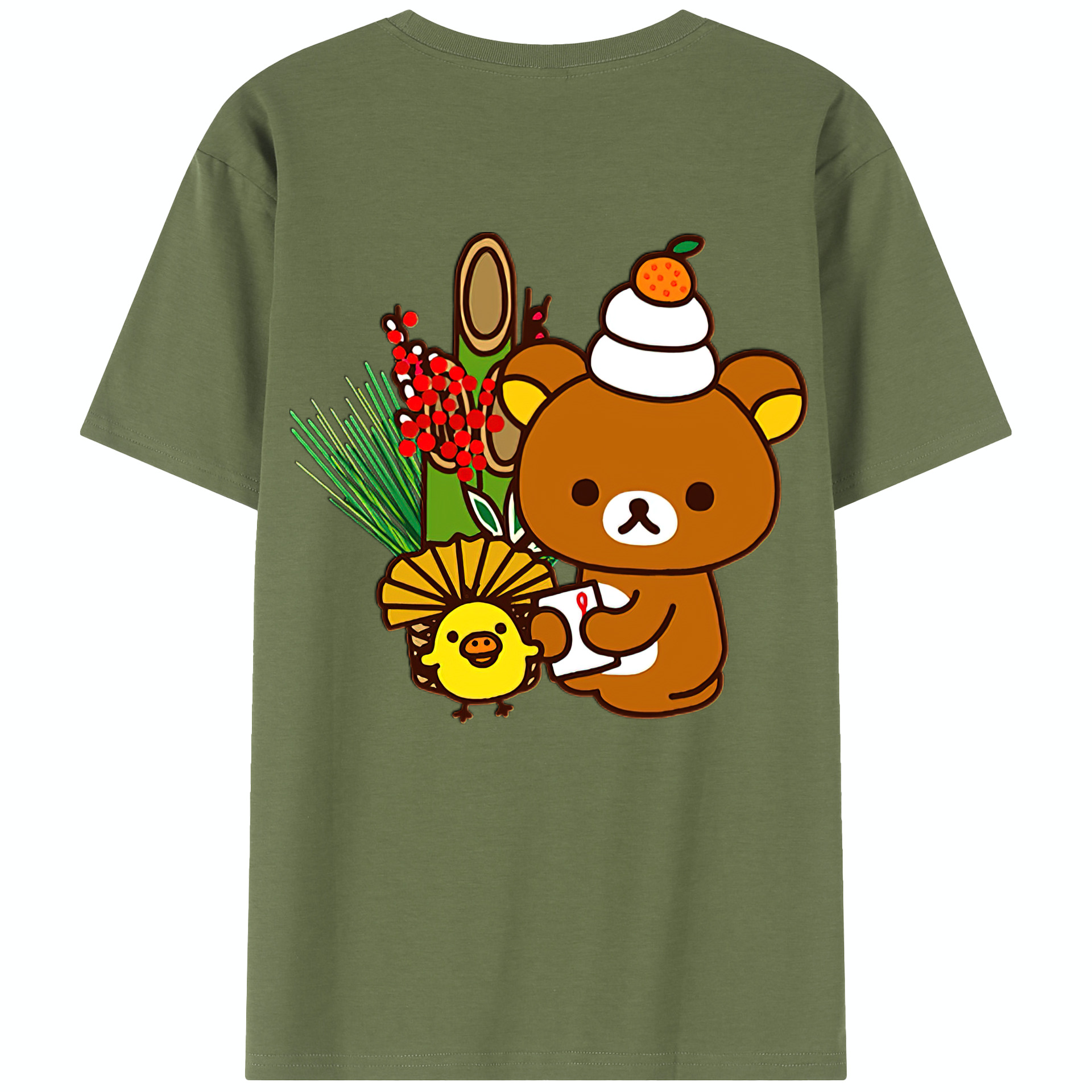 （画像用） リラックマ リラックマ キイロイトリ Rilakkuma Korilakkuma Kiiroitori 綿100％半袖Tシャツ（背面プリント）